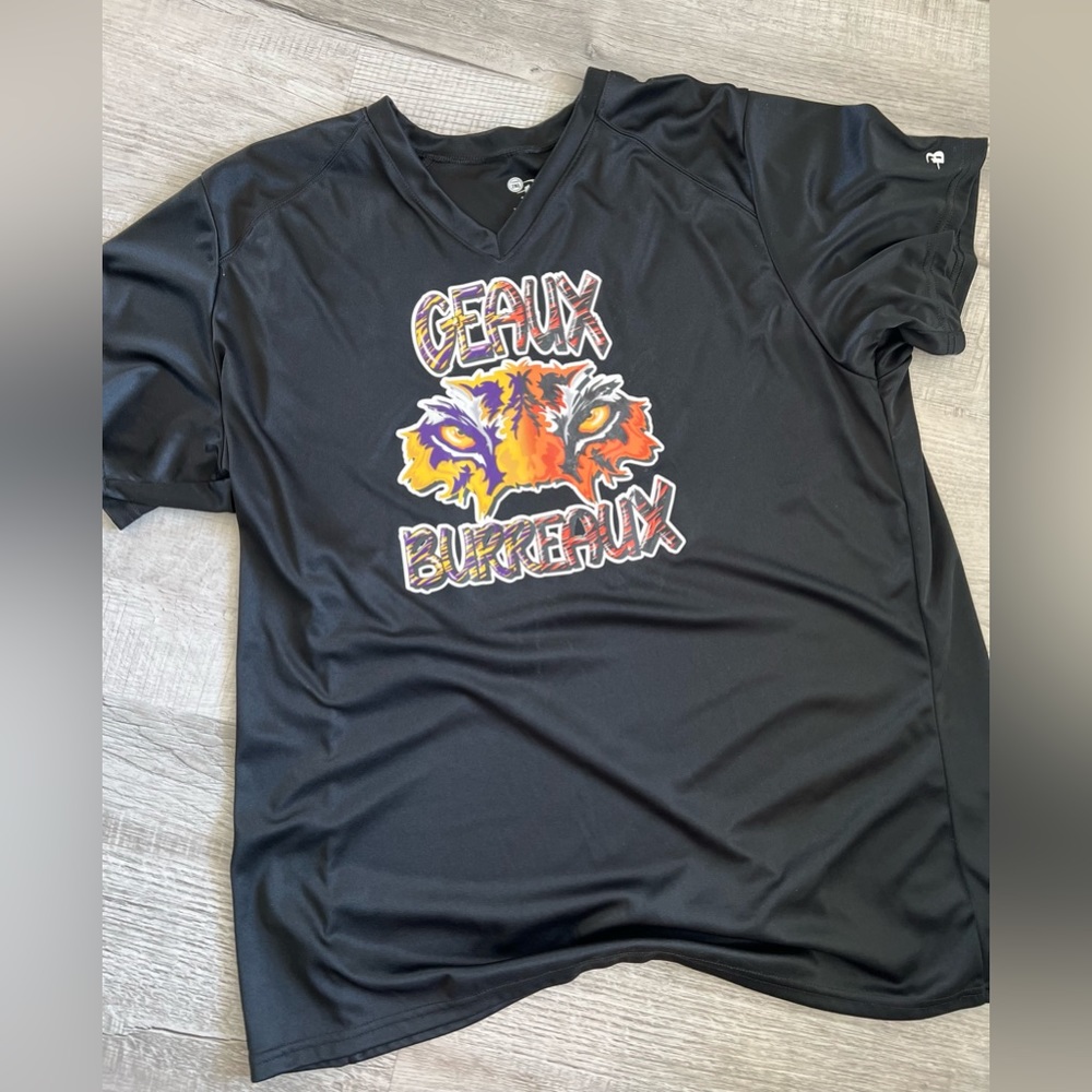 Joe Burrow design of LSU/Cincinnati colors. Badger V-Neck